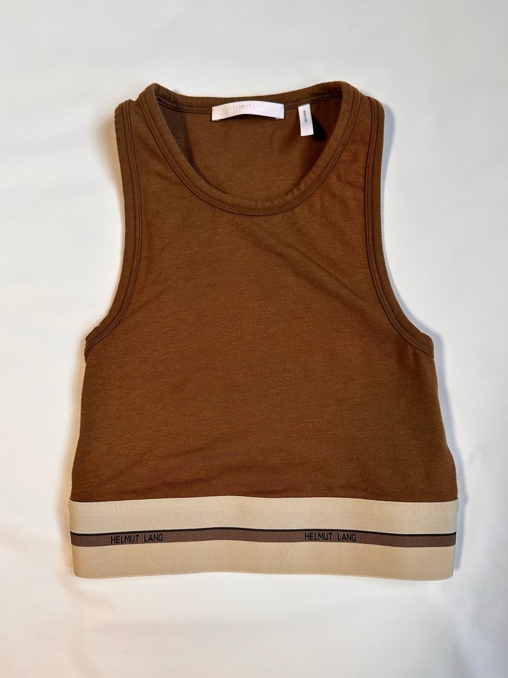 Helmut Lang Brown Tank with Cream Branded Band